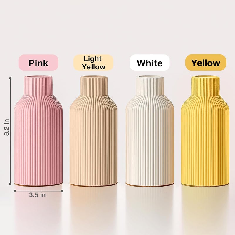 Mfacoy Ceramic Flower Vase, Minimalist Decor, Modern Home Decorative Vase, Small Pampas Grass Vases for Kitchen Bedroom Office Living Room Bathroom Shelf Centerpiece Table Decorations (Light Yellow) - Image 3